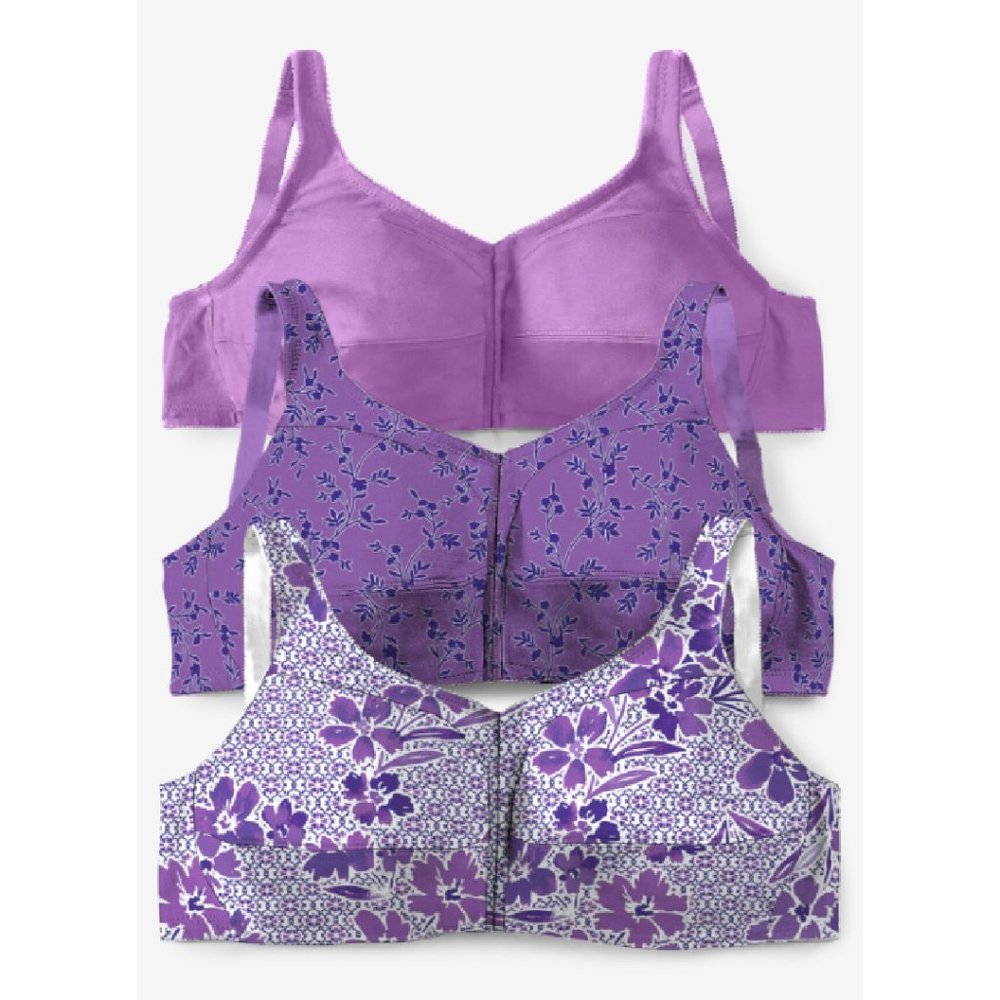 Comfort Choice 3-Pack Front-Close Cotton Wireless Bra
